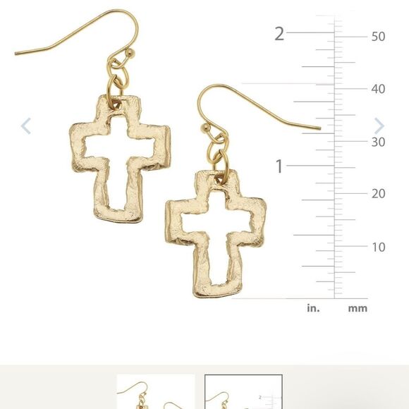 Susan Shaw Open Gold Cross Dangle Earrings - Picture 2 of 3